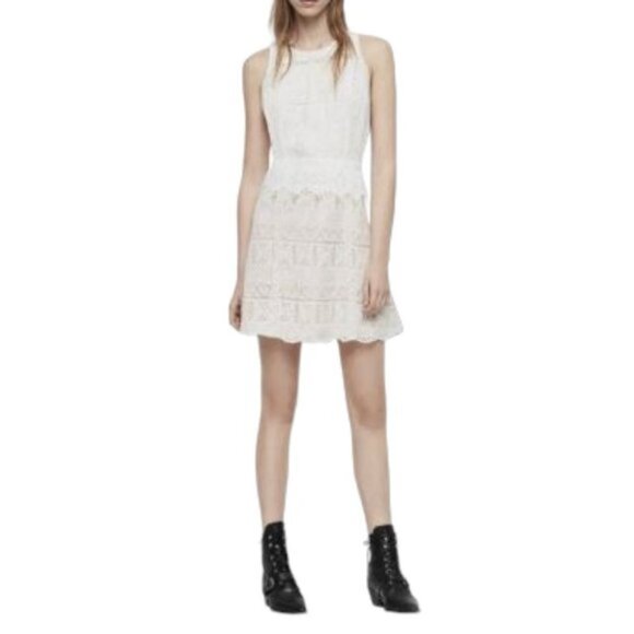 NWT ALL SAINTS Lace Pattern Melia  Mini Dress in oyster white Size 6 - Picture 16 of 16